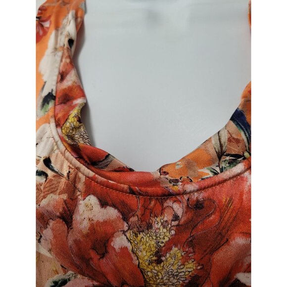 St. John Womens Floral Print Orange Sleeveless Silk Blend Top L - Picture 11 of 12